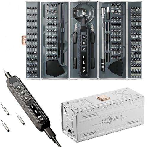 Serplex® 180 IN 1 Electric Screwdriver Set,Power Screwdriver,Precision Set 3 Torque Modes with 162 Precision Bits it for Phone Camera -Light Gray Serplex® 180 IN 1 Electric Screwdriver Set,Power Screwdriver,Precision Set 3 Torque Modes with 162 Precision Bits it for Phone Camera -Light Gray